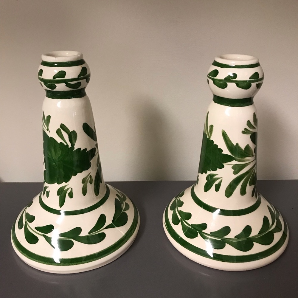Vintage Greece Portuguese Jr Hand painted a set of two candlestick!